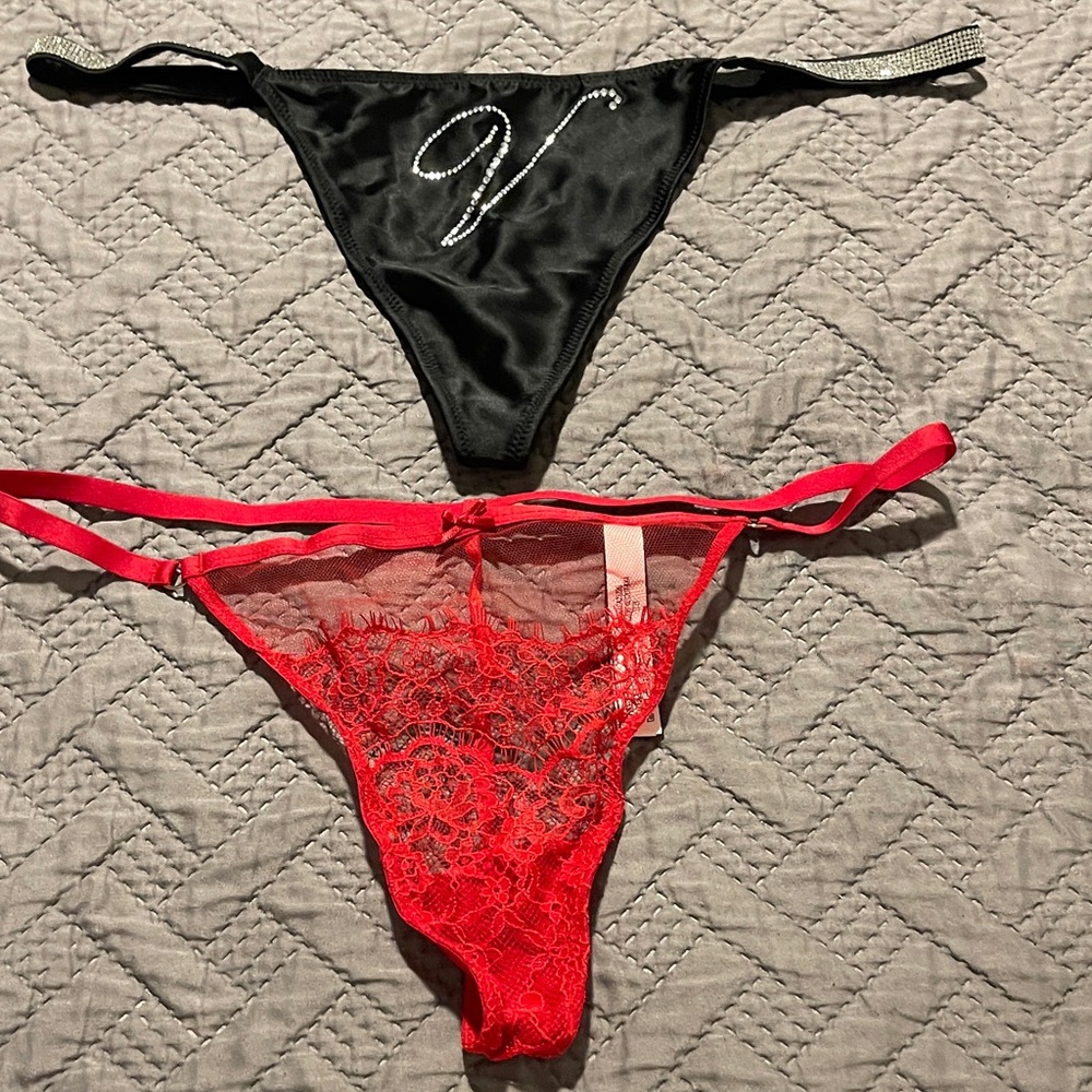Victoria's Secret Black and Red Lace Panty Duo